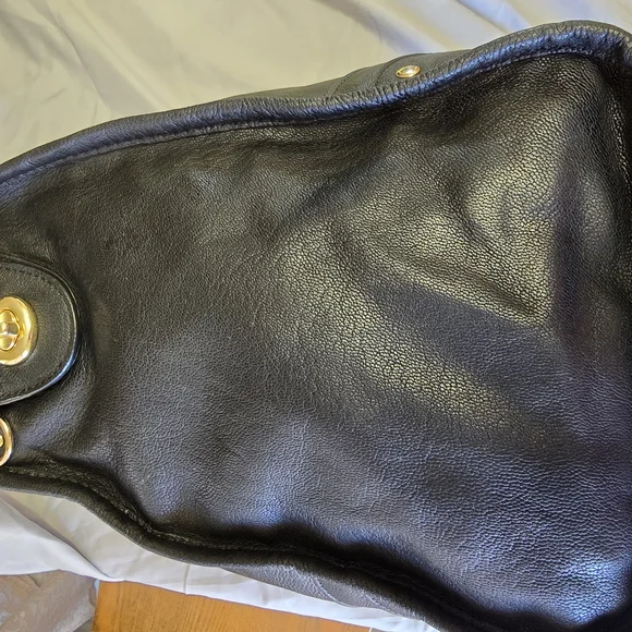Black Leather Tote with Gold Accents - Picture 4 of 8